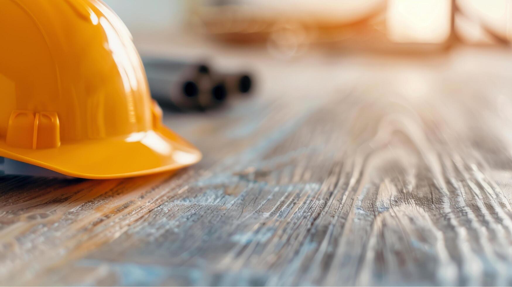 Construction Tools Laid Out on Wooden Surface Ready for Work photo