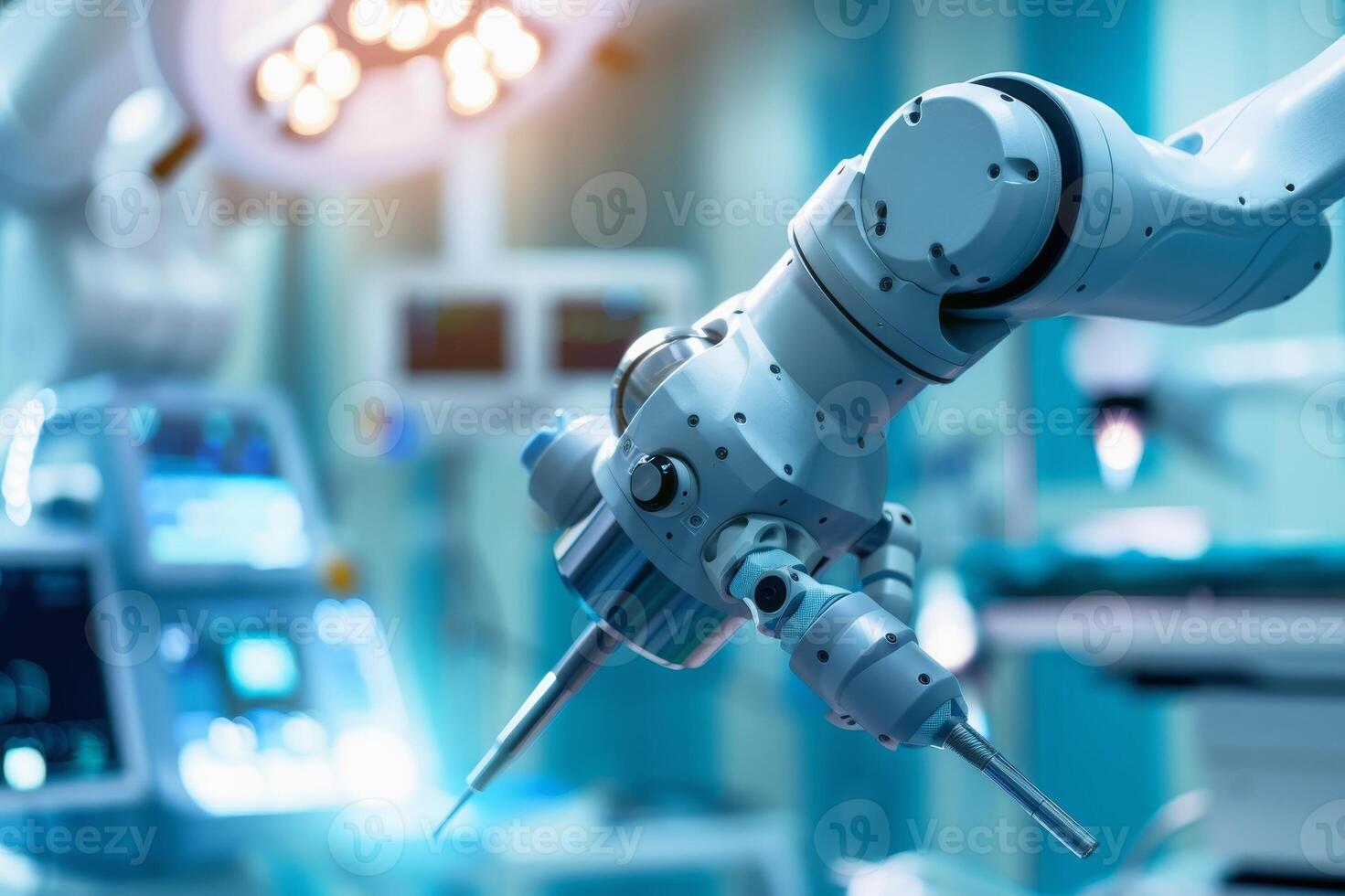 A robotic arm with surgical instruments performing a delicate operation. AI generate photo