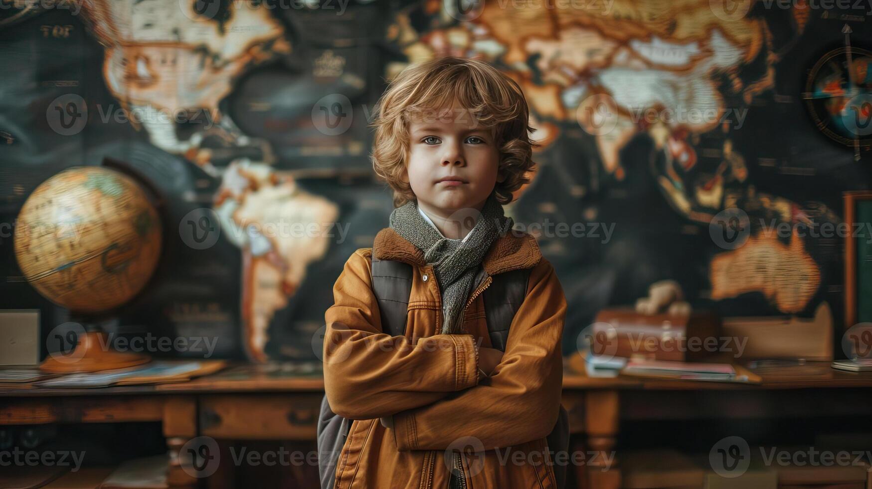 Schoolchild experiencing homecoming, education concept, editorial advertising photography, warm and inviting atmosphere, empty copy space for text on side photo