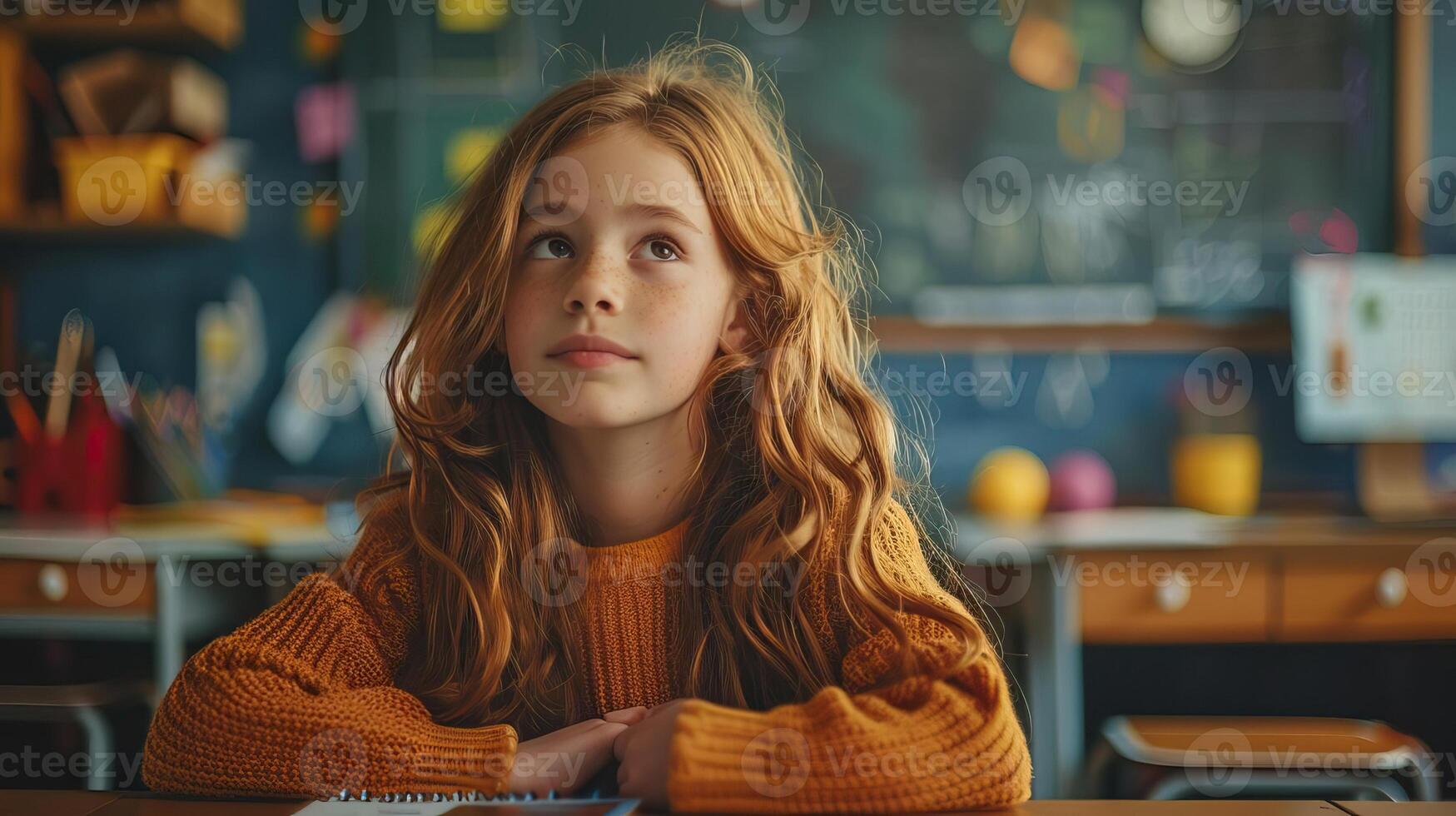 Editorial advertising photography of a schoolchild returning home, education theme, bright and cheerful setting, empty copy space for text on side photo