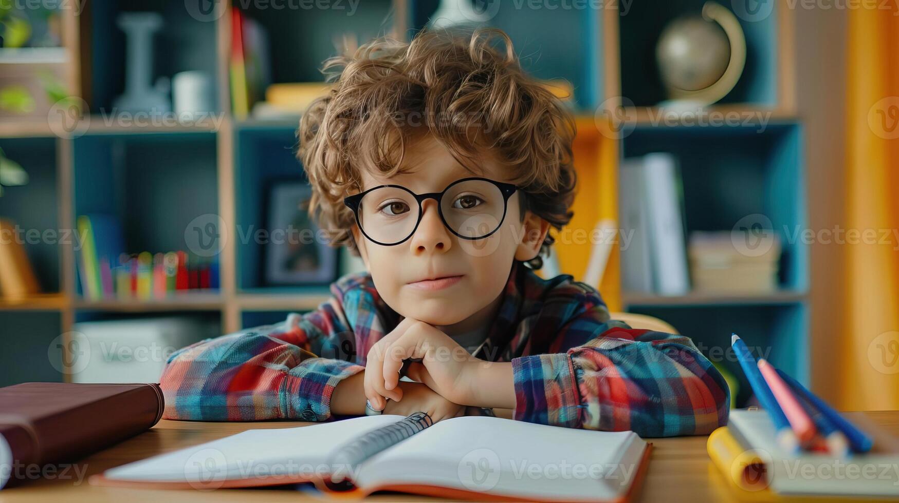 a child at a study desk photo