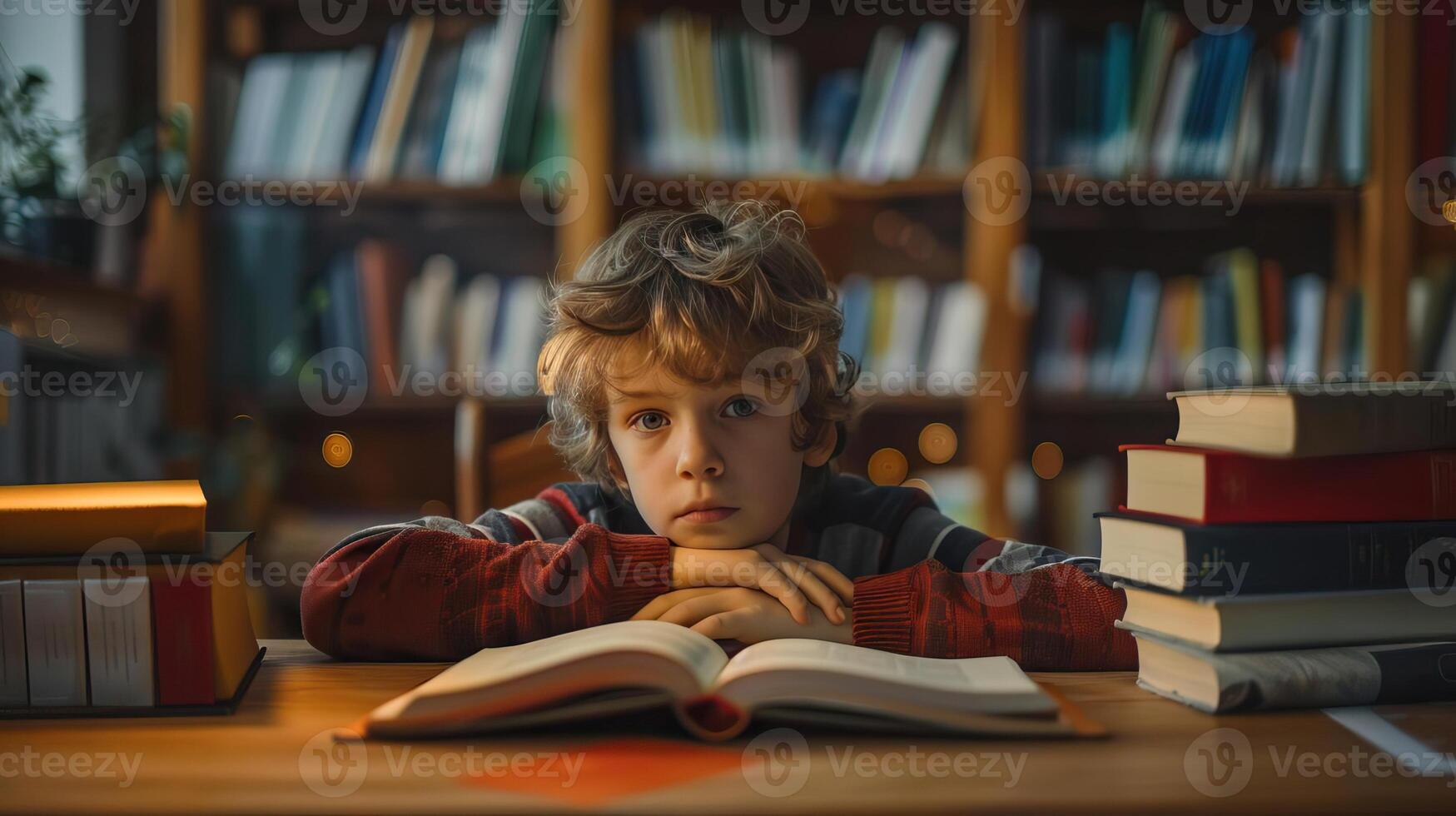 a kid studying at a desk photo