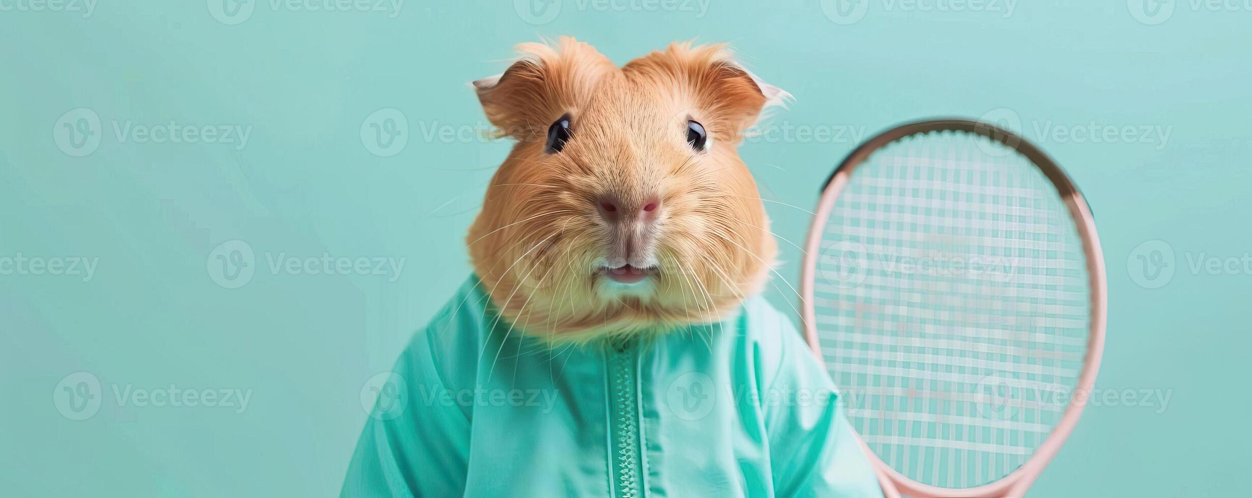 Portrait photography of a cute little animal athlete, smiling cute little parrot in a rhythmic gymnastics outfit with a ribbon on pastel Pale Blue color background, editorial style photo