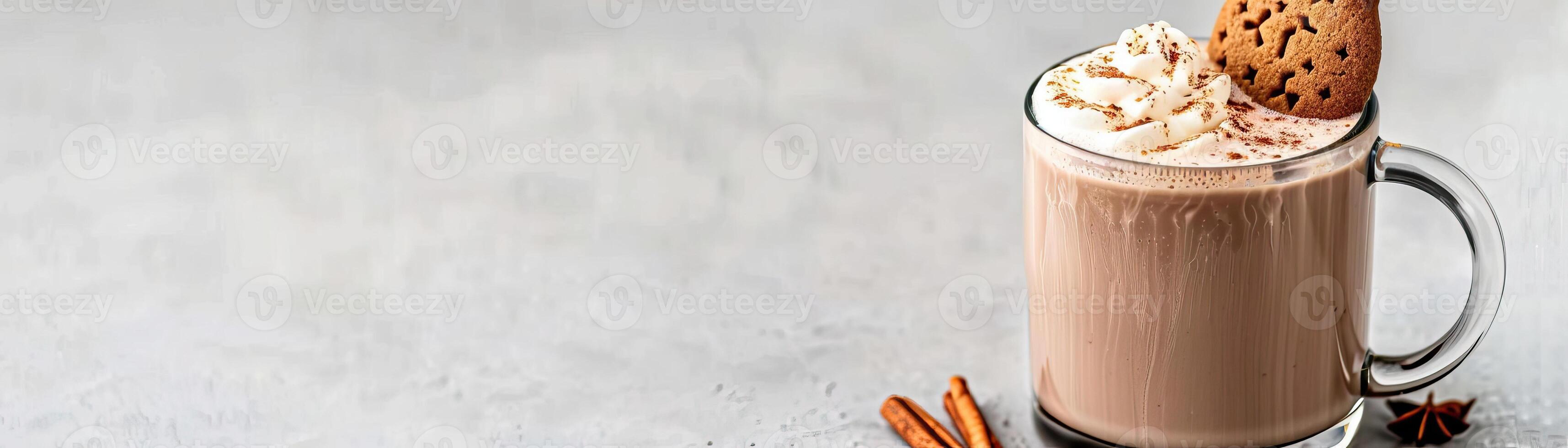 A close-up of a Gingerbread Hot Chocolate in a clear photo