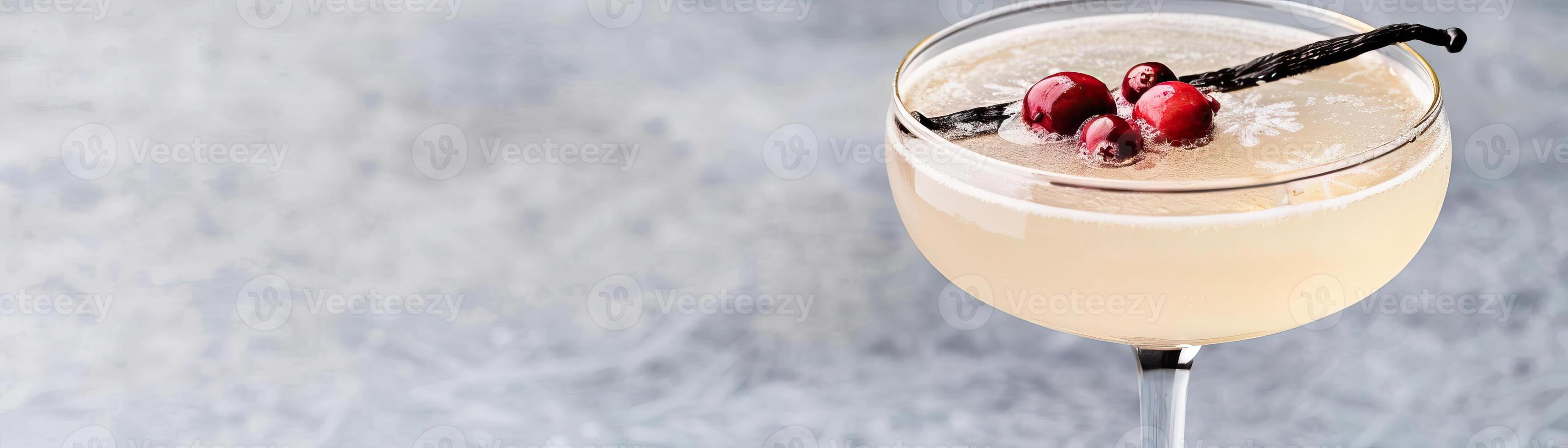 A close-up of a Snowflake Spritz cocktail in a clear photo