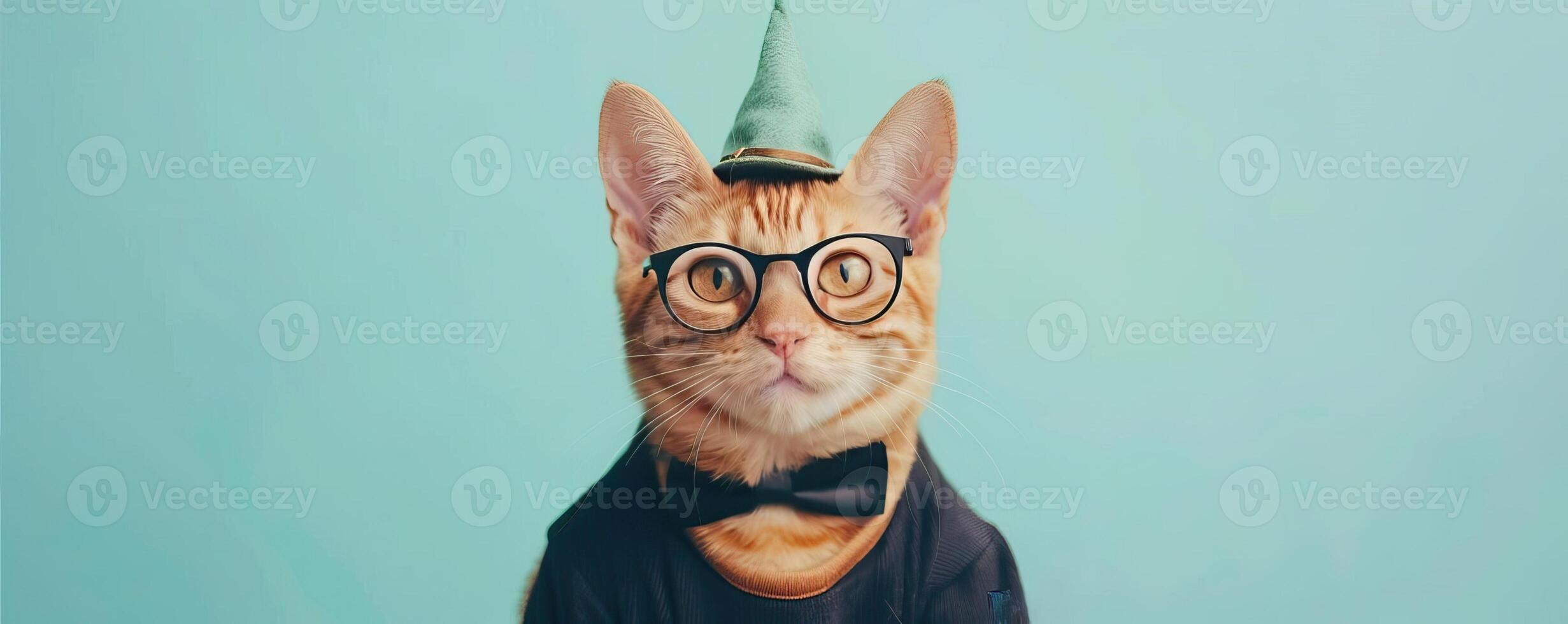 Portrait photography of a cute cat little professional, smiling cute cat little Nurse Practitioner with a stethoscope, , on plain pastel Pale Blue color background, editorial style photo