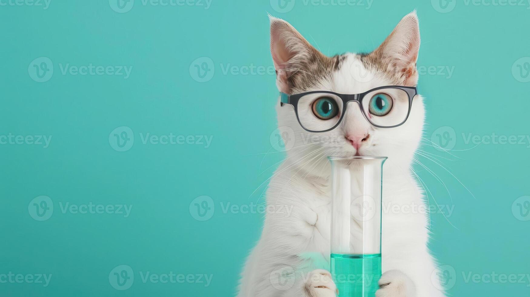 Portrait photography of a cute cat little professional, smiling cute cat little Nurse Practitioner with a stethoscope, , on plain pastel Pale Blue color background, editorial style photo
