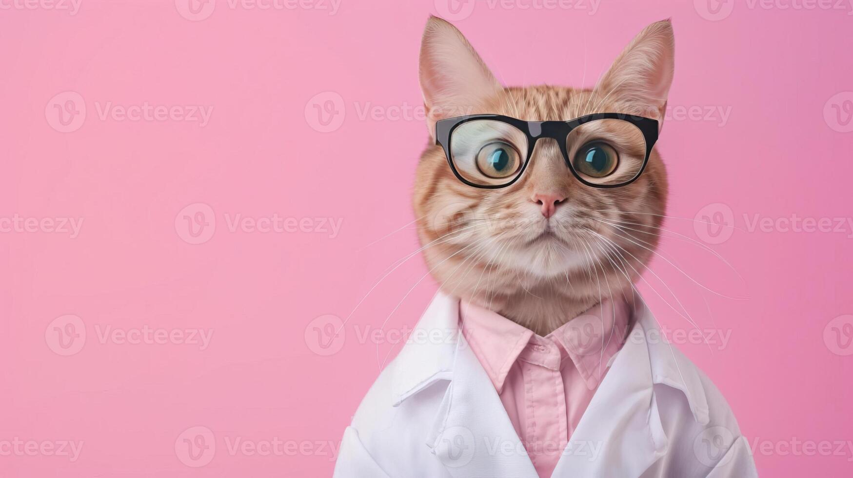 Portrait photography of a cute cat little professional, smiling cute cat little Nurse Practitioner with a stethoscope, , on plain pastel Pale Blue color background, editorial style photo