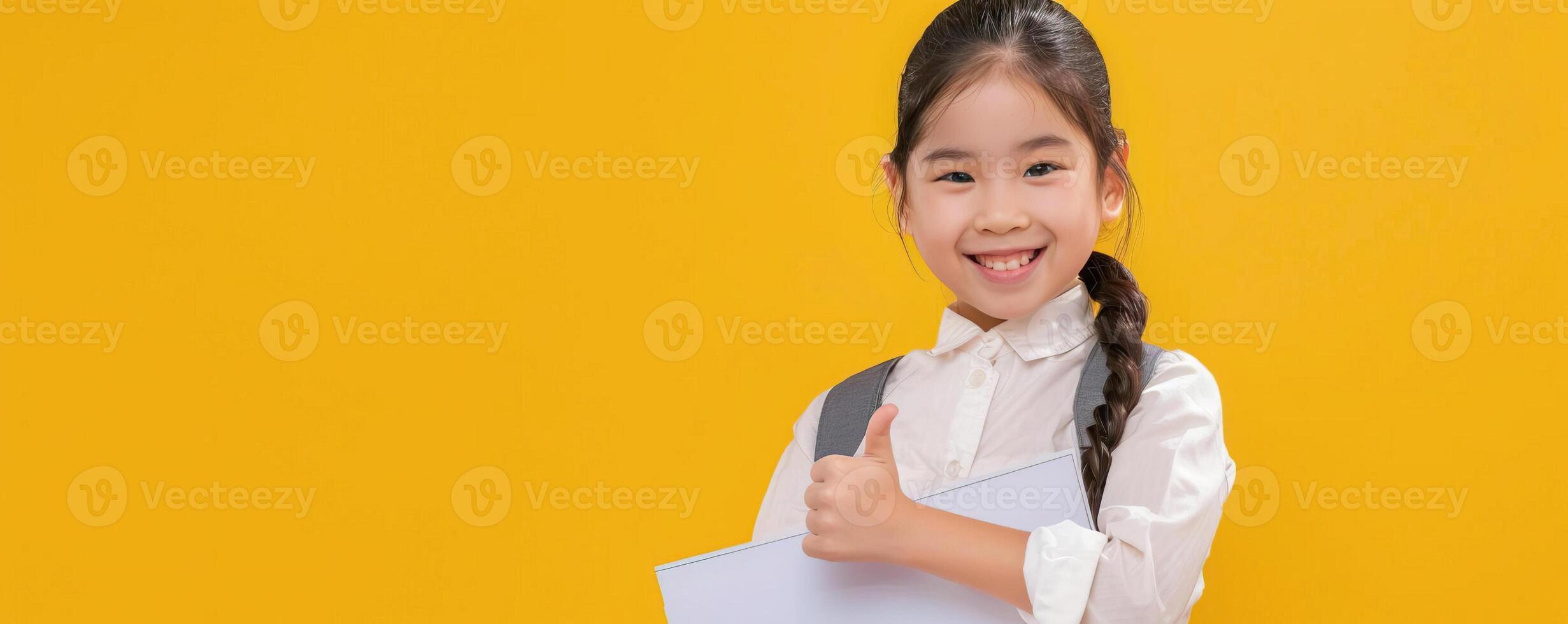 Portrait photography of a cute little professional, smiling cute little Nurse Practitioner with a stethoscope, showing thumb-up, on Pale Blue color background, editorial style photo