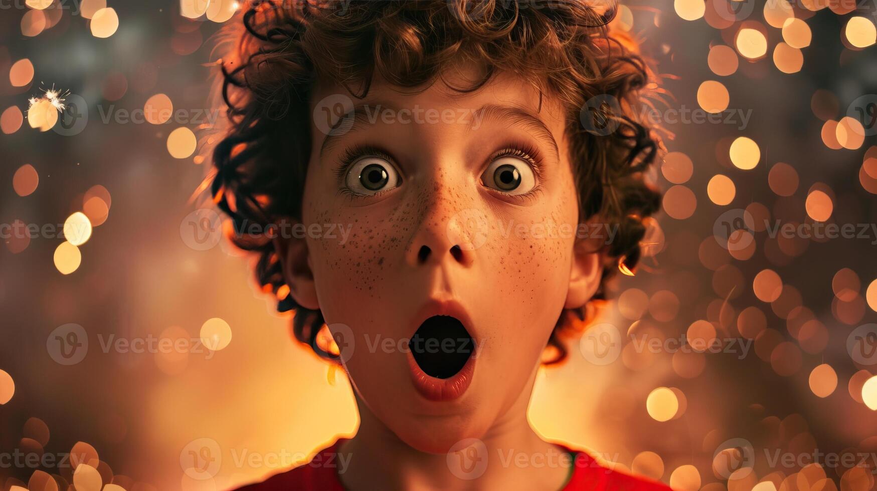 Child eyes widening in awe as they see fireworks for the first time photo