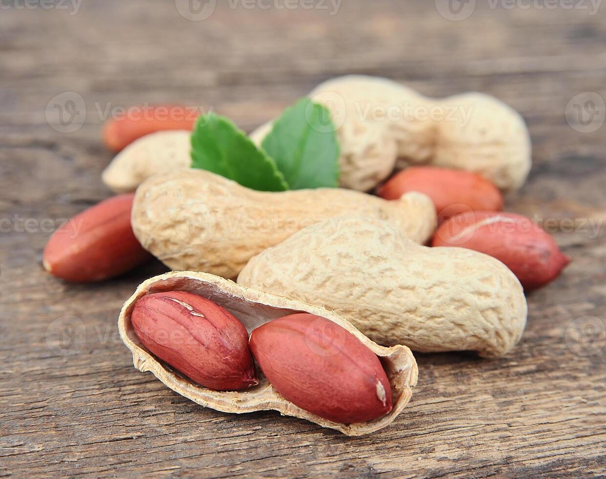 Dried peanuts with leaves photo
