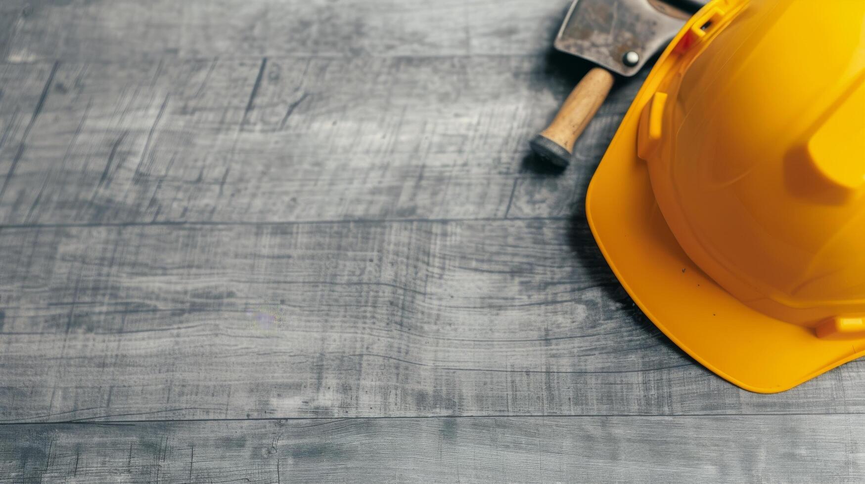 Construction Tools Laid Out on Wooden Surface Ready for Work photo