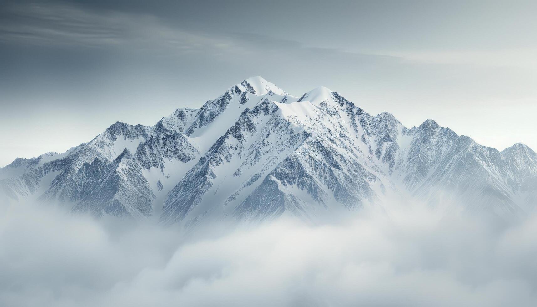 Snow-Capped Mountains Amidst Fog in Early Morning Light photo