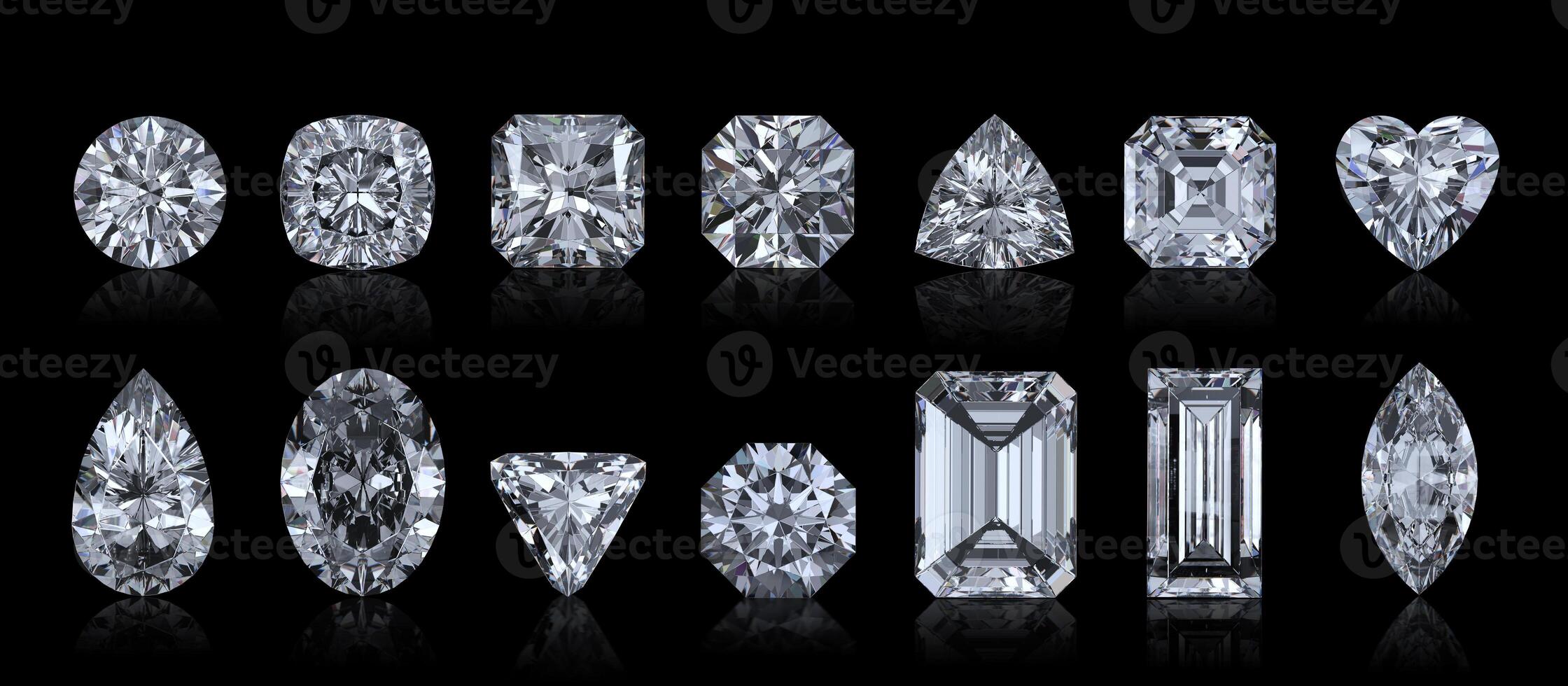Dazzling diamond with reflection on black background photo