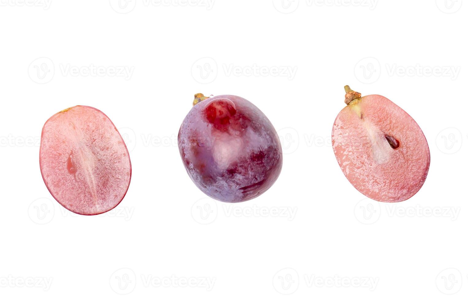 Top view set of single red grape or purple grape with halves isolated on white background with clipping path photo