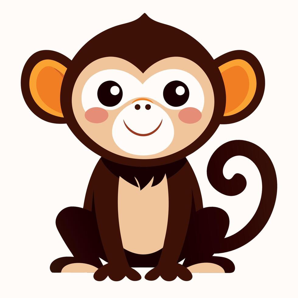 Capuchin Monkey lies kawaii vector
