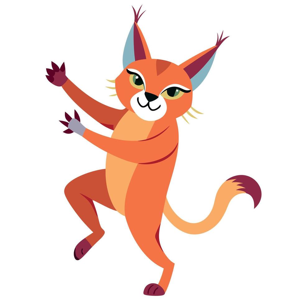 Caracal lynx dancing kawaii vector