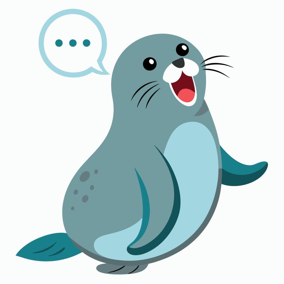 Caribbean Monk Seal speaks kawaii vector