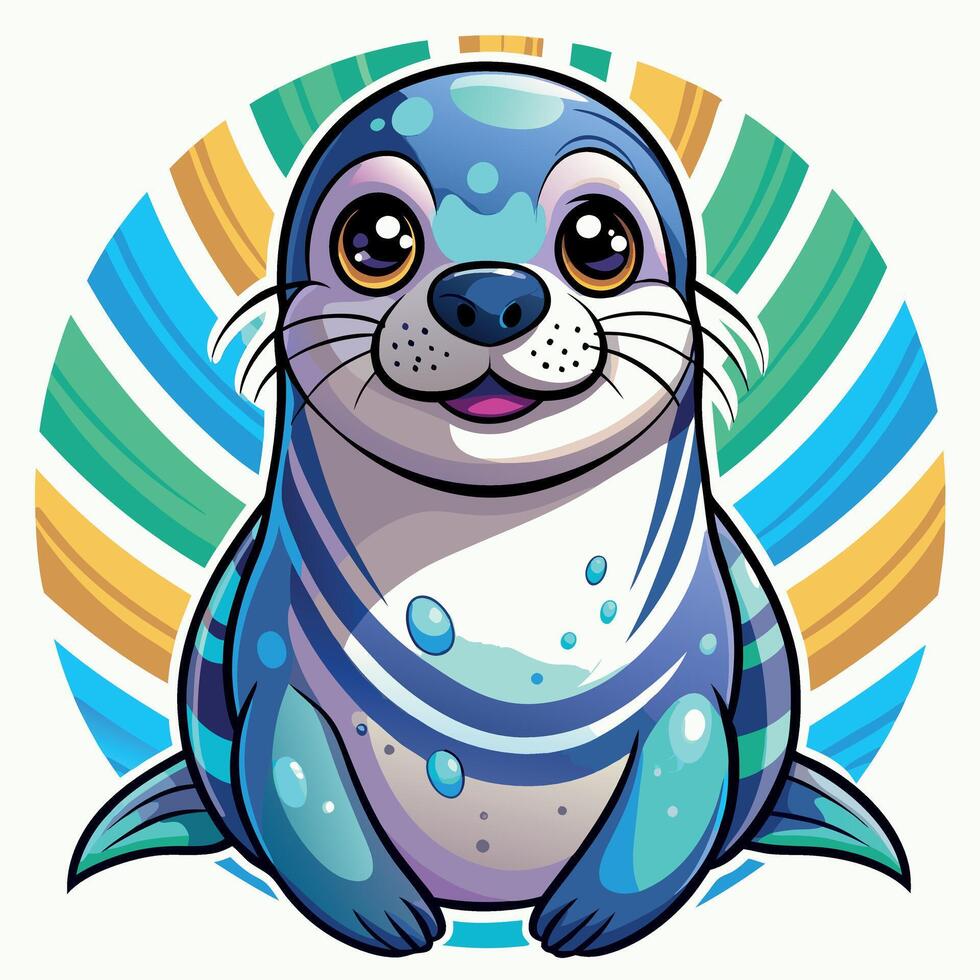 Caribbean Monk Seal goes kawaii vector