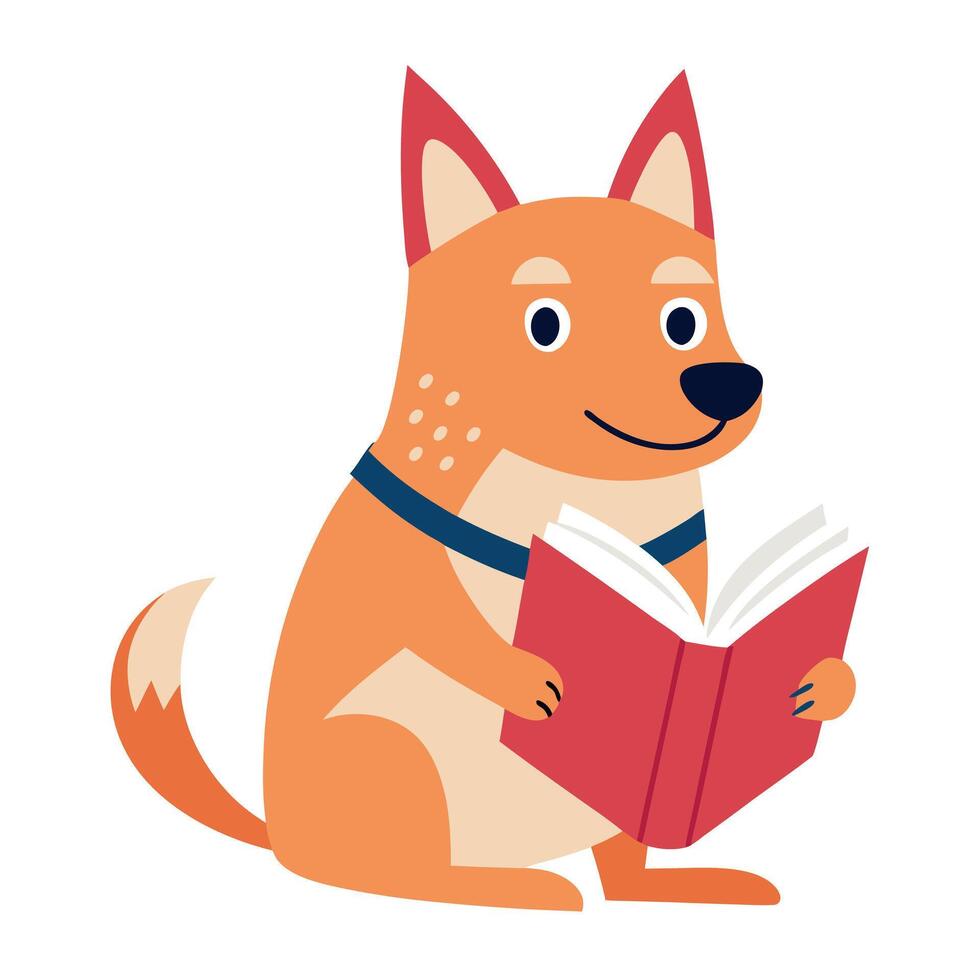 Carolina Dog reading kawaii vector