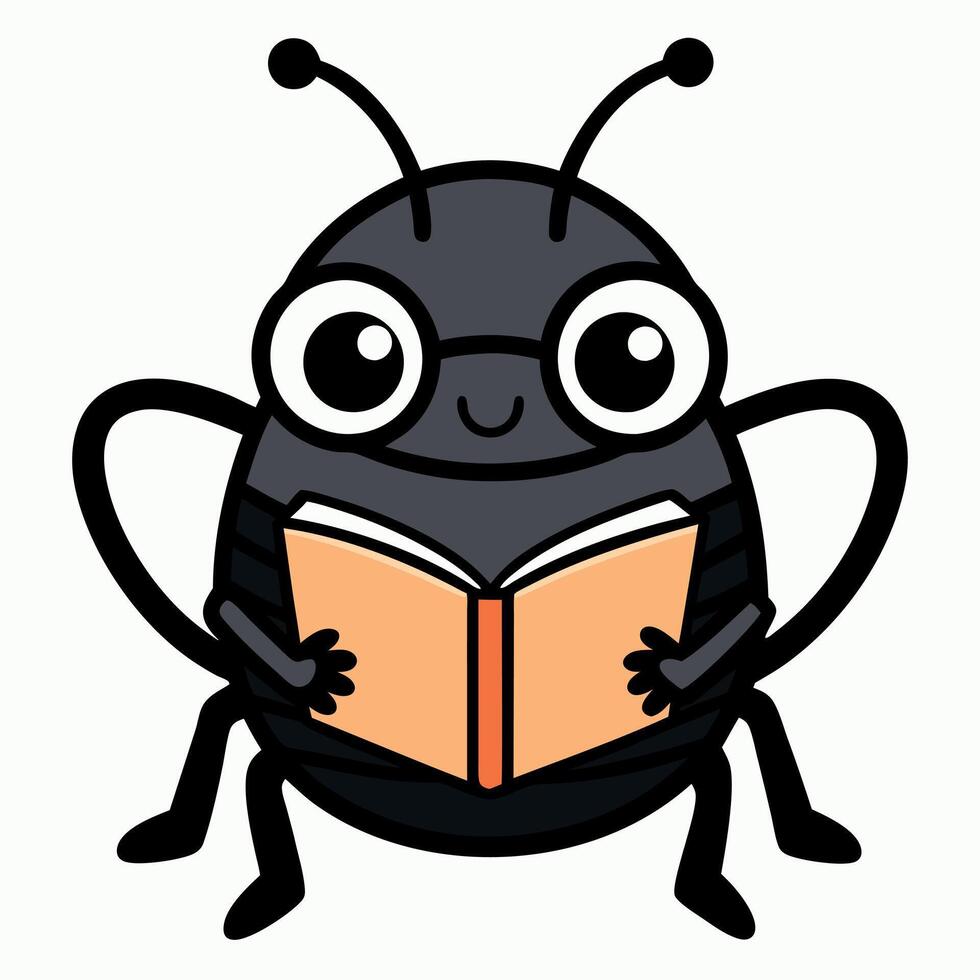 Carrion Beetle reading kawaii vector