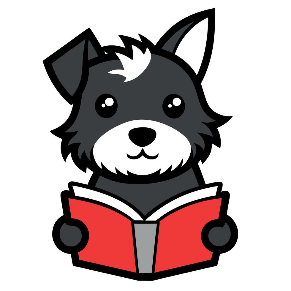 Cesky Terrier dog reading kawaii vector