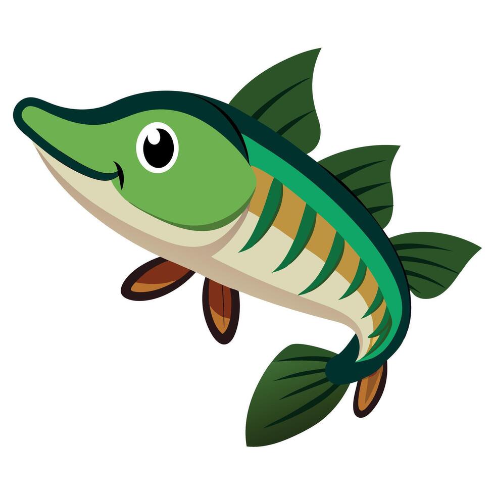 Chain Pickerel fish flies kawaii vector
