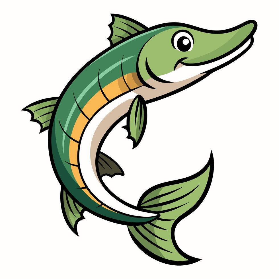 Chain Pickerel fish jumps kawaii vector