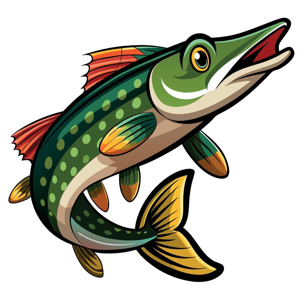 Chain Pickerel fish goes kawaii vector