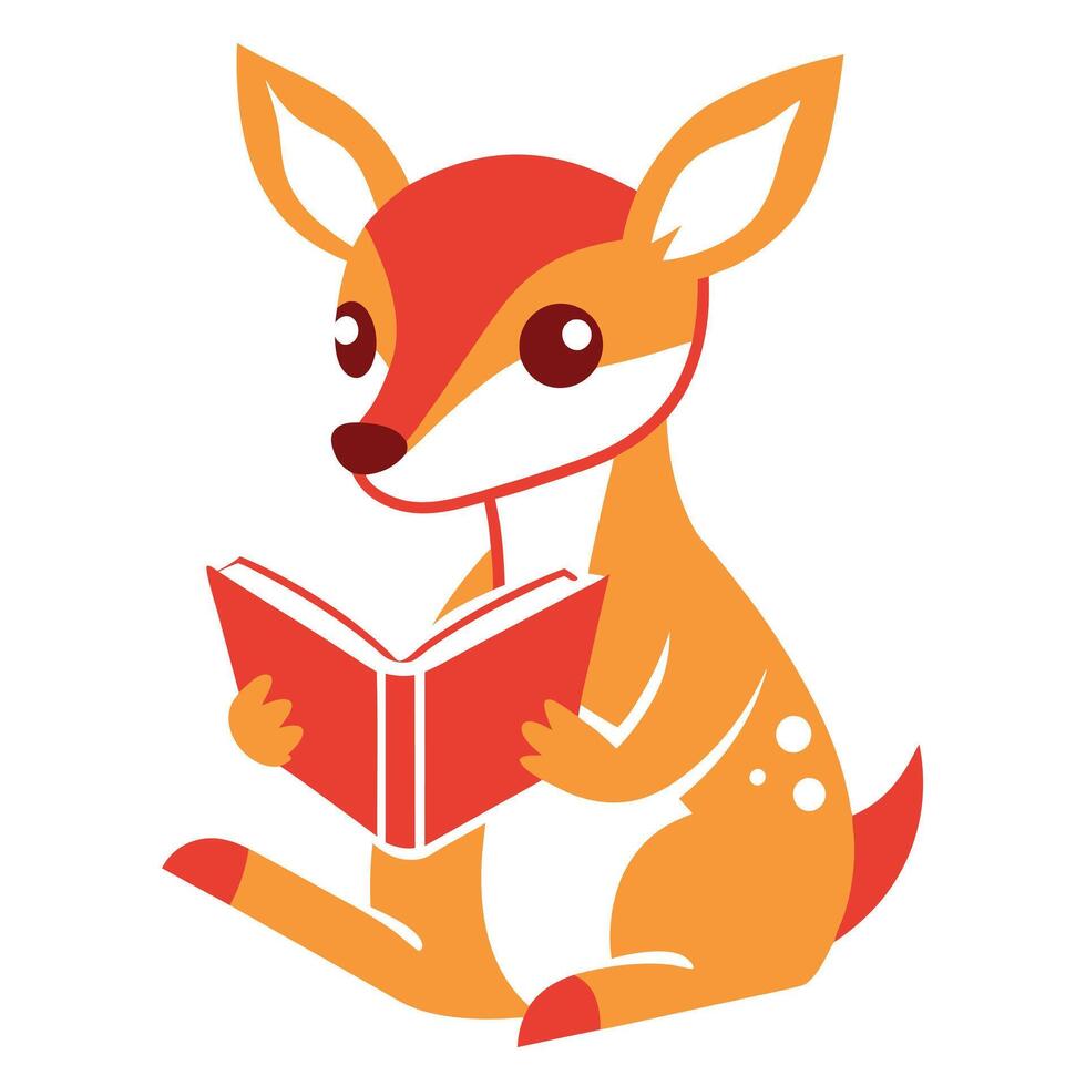 Chinese Water Deer reading kawaii vector