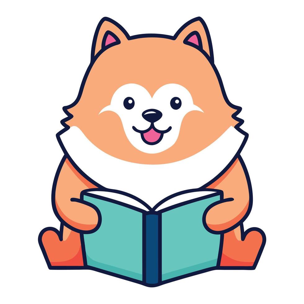 Chow Pom dog reading kawaii vector
