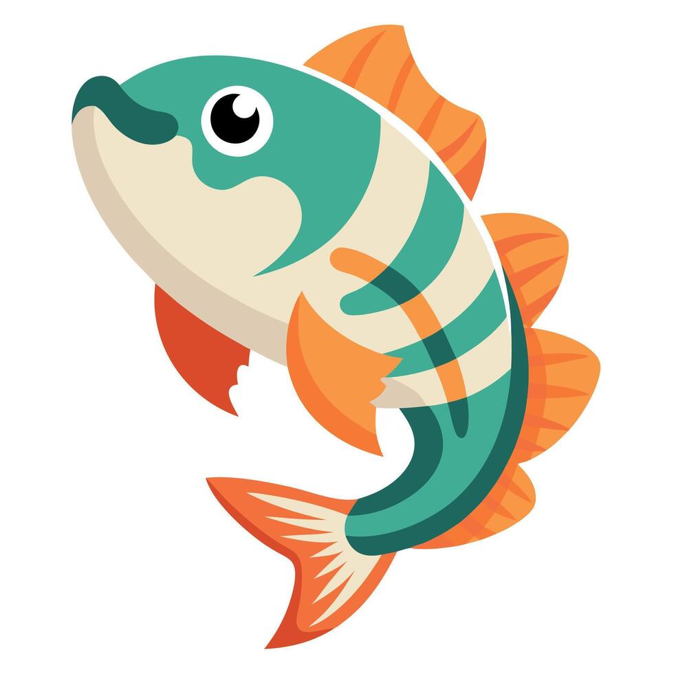 Climbing Perch fish flies kawaii vector