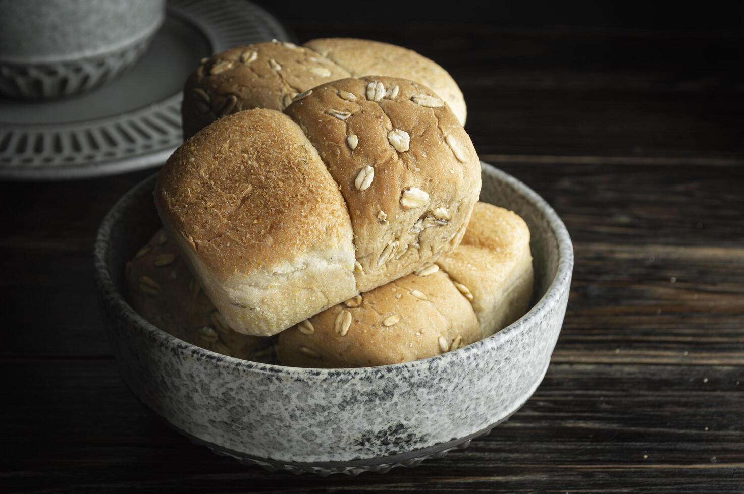 a bowl of soft bread on a table photo