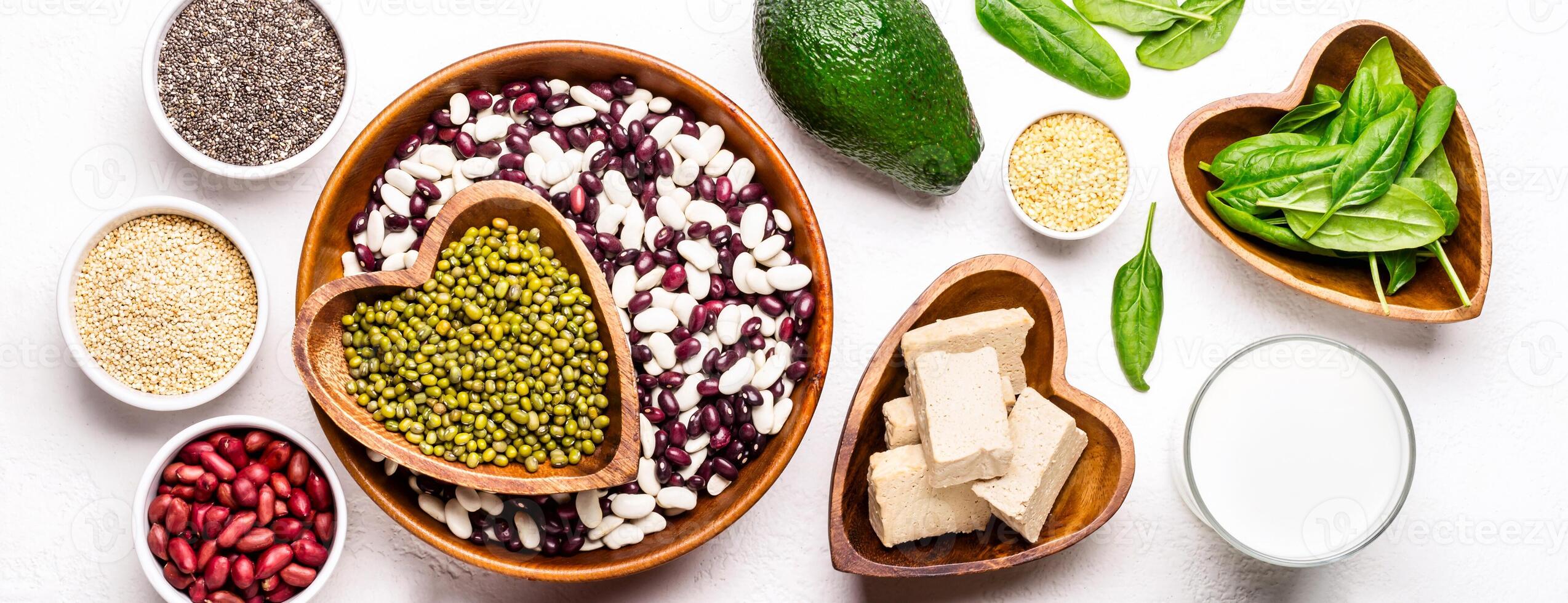 selection of vegetable protein sources. Banner format photo