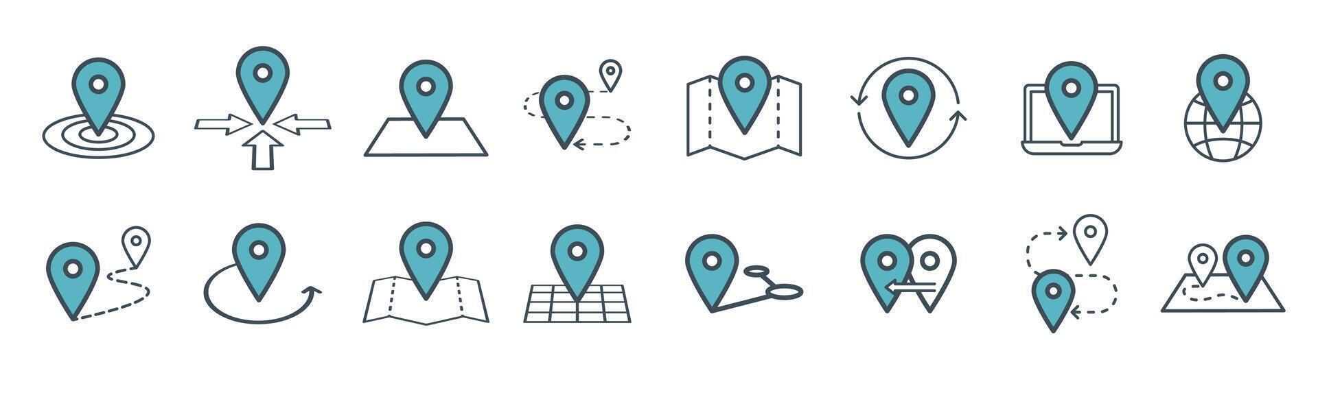 Map pins related icon set. symbols on a white background. Simple pictograms vector