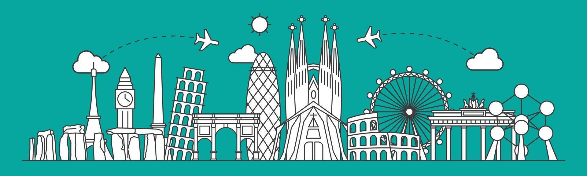 Europe monument . Line art style vector