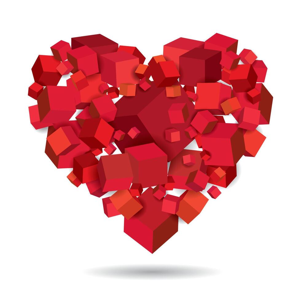 Heart cubes 3d geometric. Isometric illustration . vector