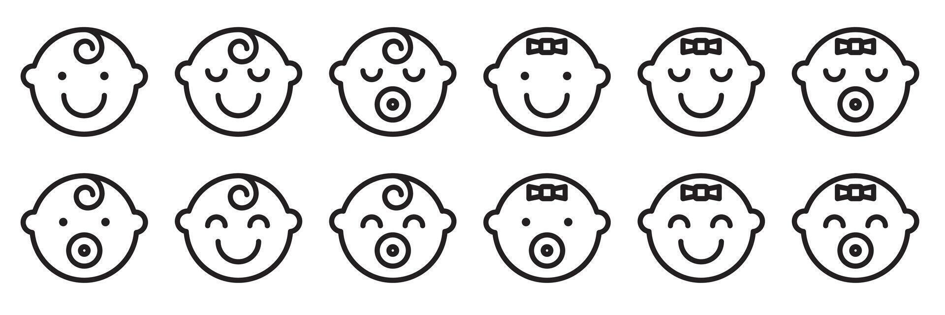 Set baby face simple icons. Varied expressions symbols. vector