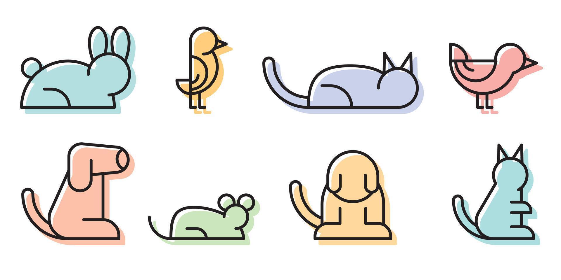 Simple Set of Pet Related Line Icons. Contains such Icons as Dog, Hamster, Cat, Bird and rabbit. vector