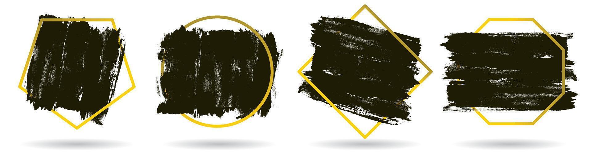 Set of modern abstract banners. Brush black with golden outline design - vector