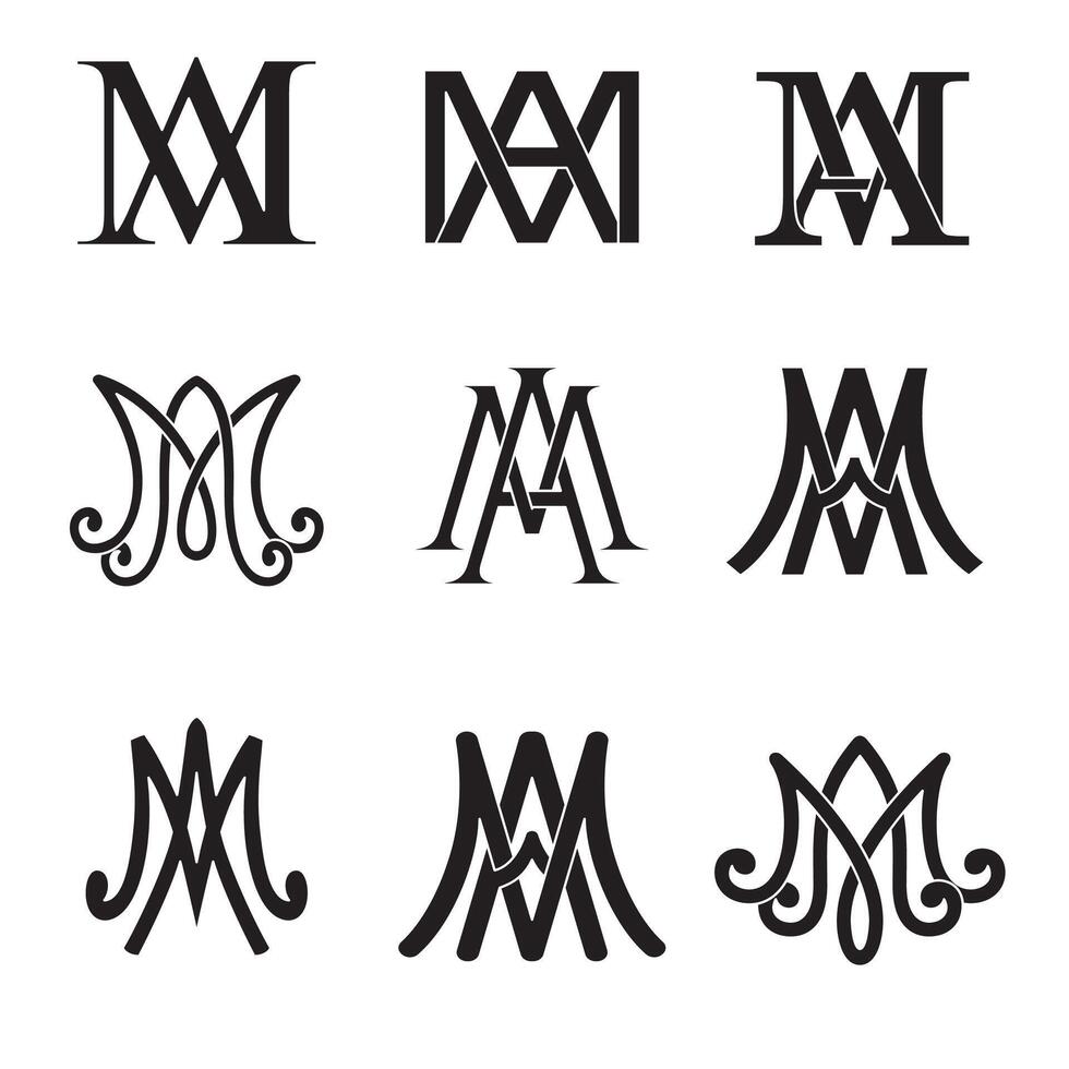 Monogram of Ave Maria symbols set. Religious catholic signs. vector