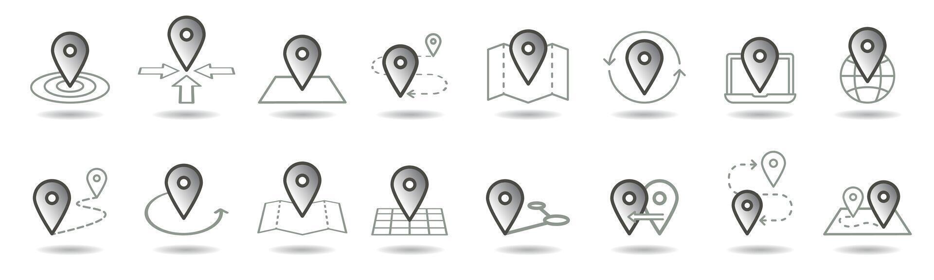 Map pins related icon set. symbols on a white background. Simple pictograms vector