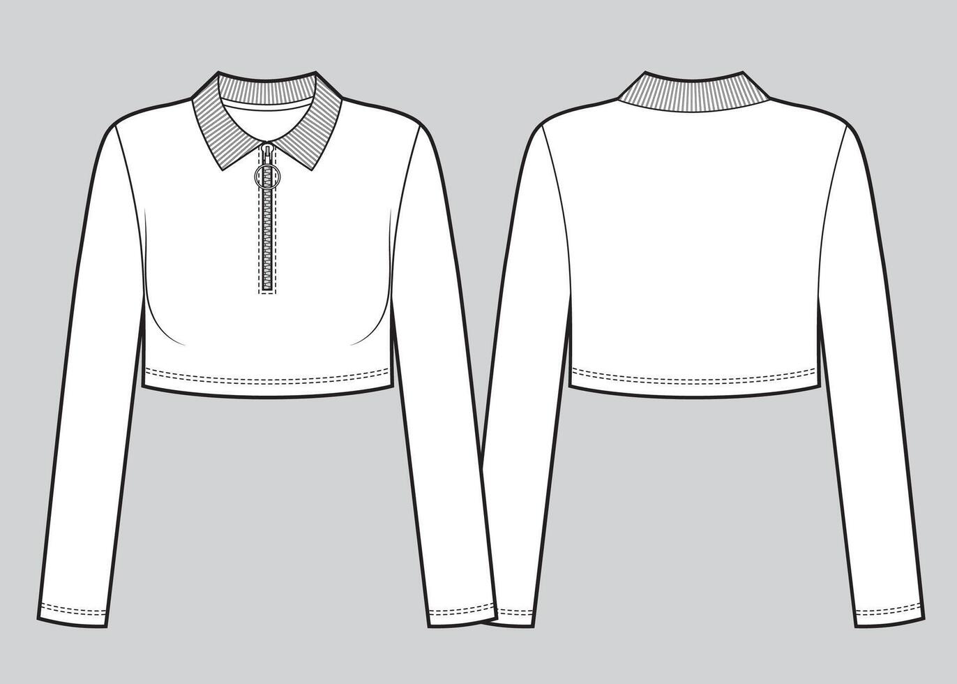 Crop basic long sleeve with the zipper clasp. vector