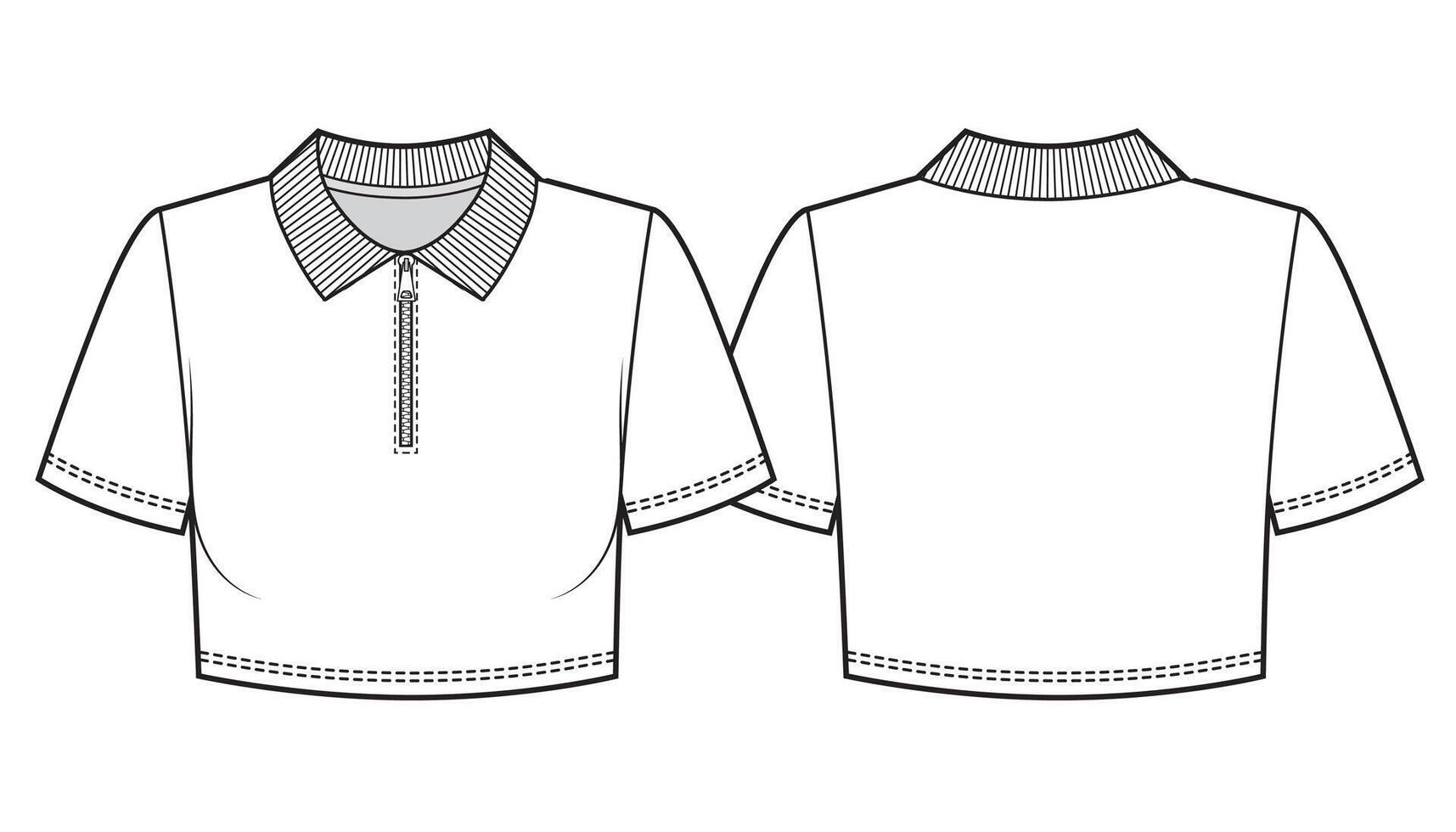 Crop basic t shirt with the zipper clasp. vector
