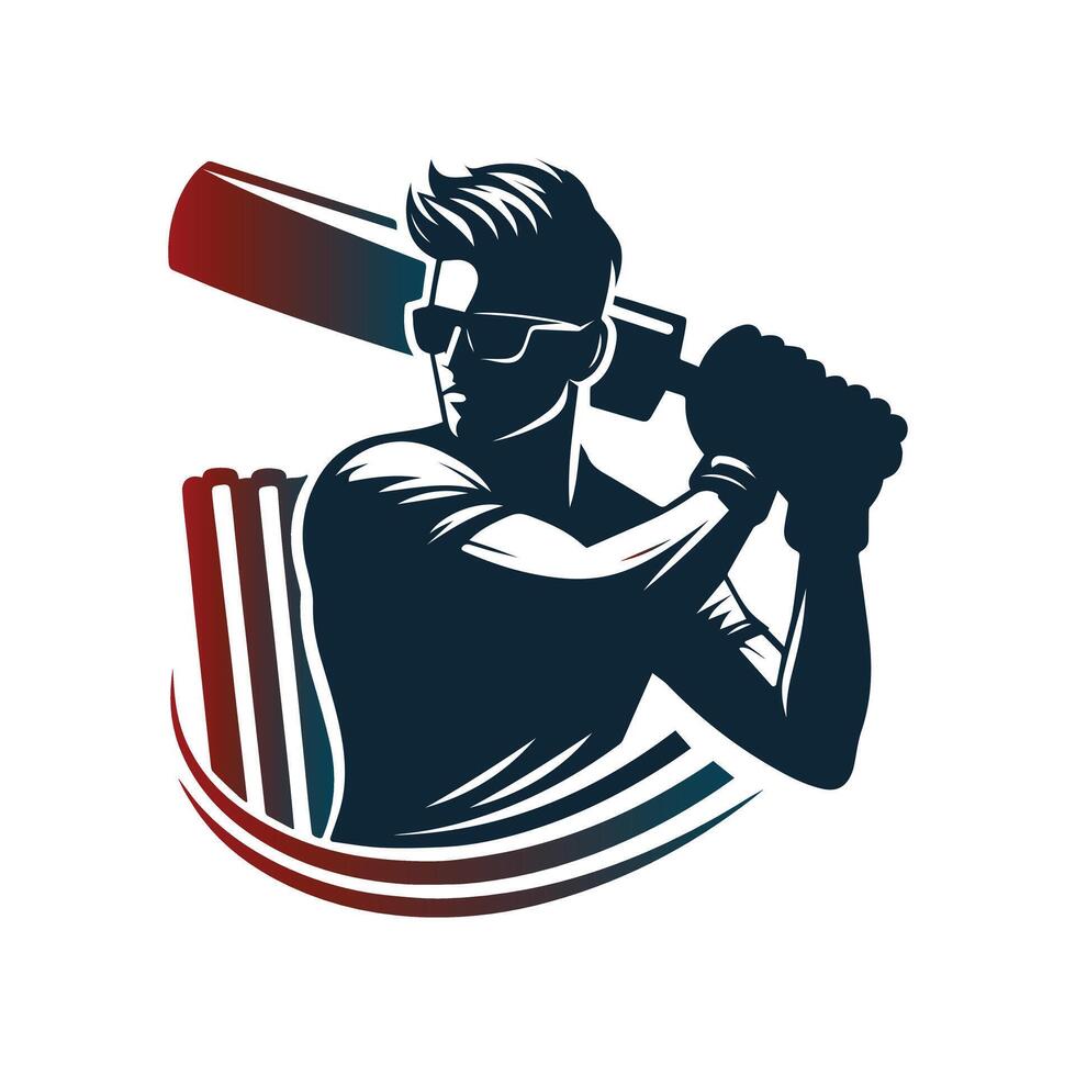 Man Playing Cricketing Stylish Shot Illustration vector
