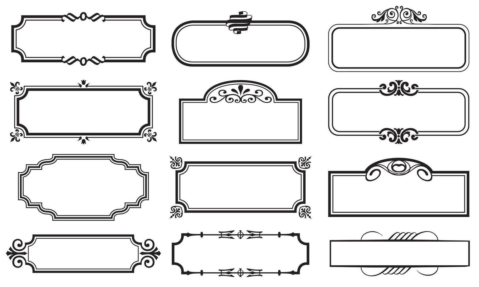 illustration set of decorative vintage frames isolated. Art design border labels. Blank frames template. Graphic retro element vector
