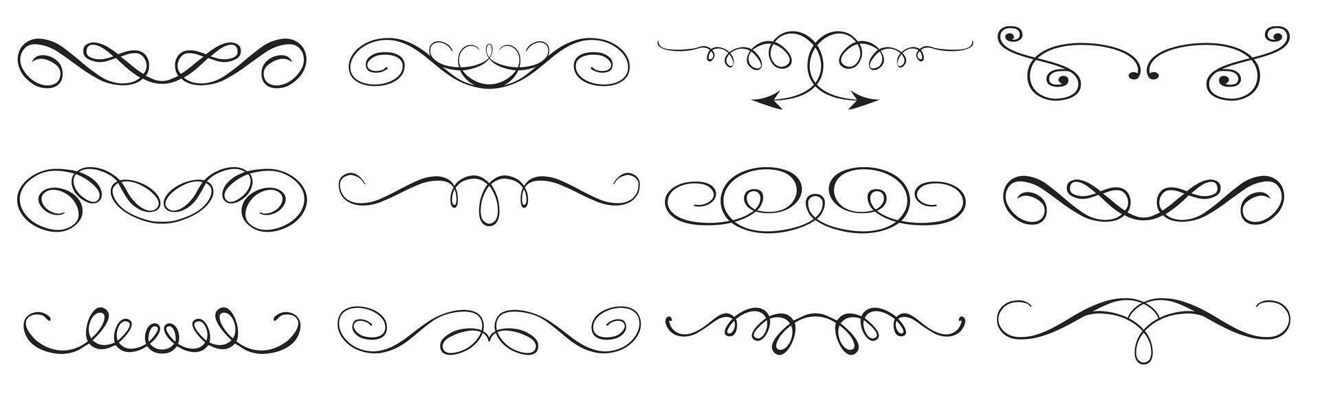 set of calligraphic design elements and page decorations. Elegant collection of hand drawn swirls and curls for your design vector
