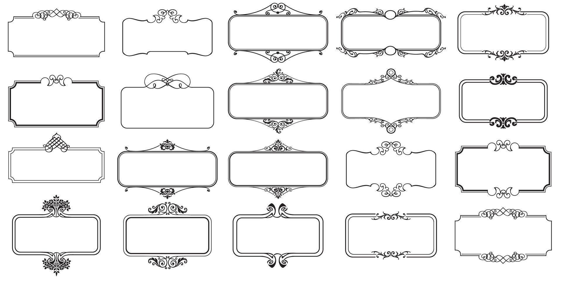 illustration set of decorative vintage frames isolated. Art design border labels. Blank frames template. Graphic retro element vector