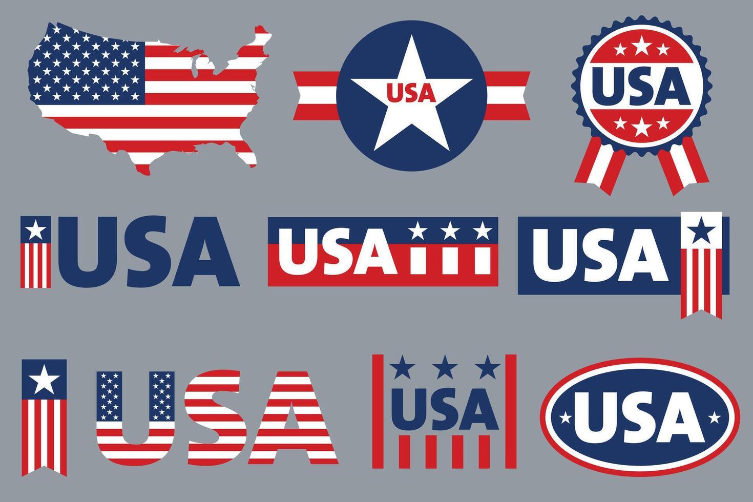USA logo sticker. Label for patriot american flag and special symbols for USA stamps design vector