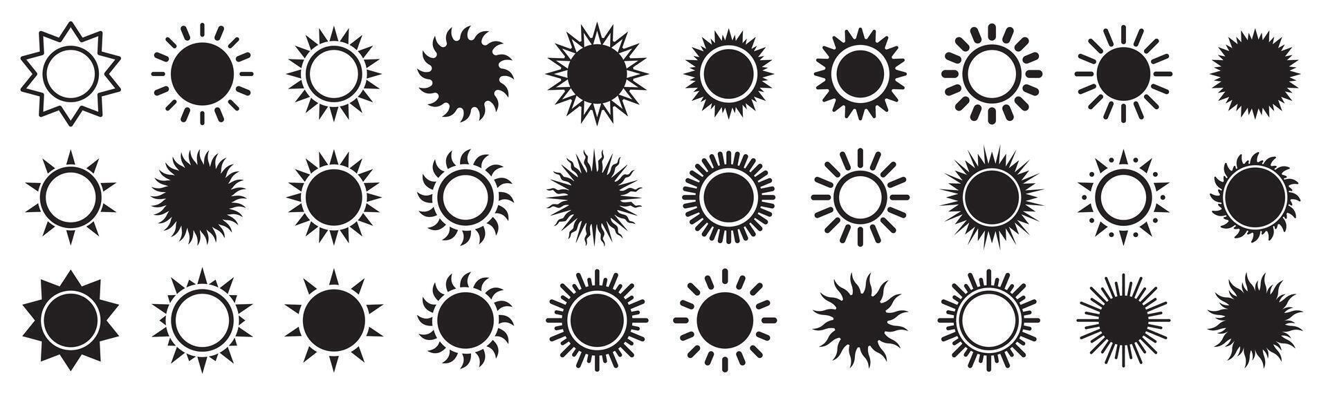 Sun and sunburst icons isolated set on white vector